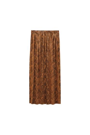 SNAKESKIN PRINT PLEATED MIDI SKIRT