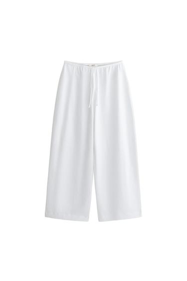 Zara WIDE-LEG COTTON TROUSERS - 白色