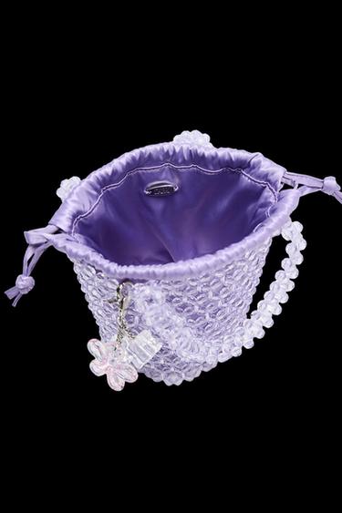 BEADED CYLINDRICAL BUCKET BAG - Violet by Zara