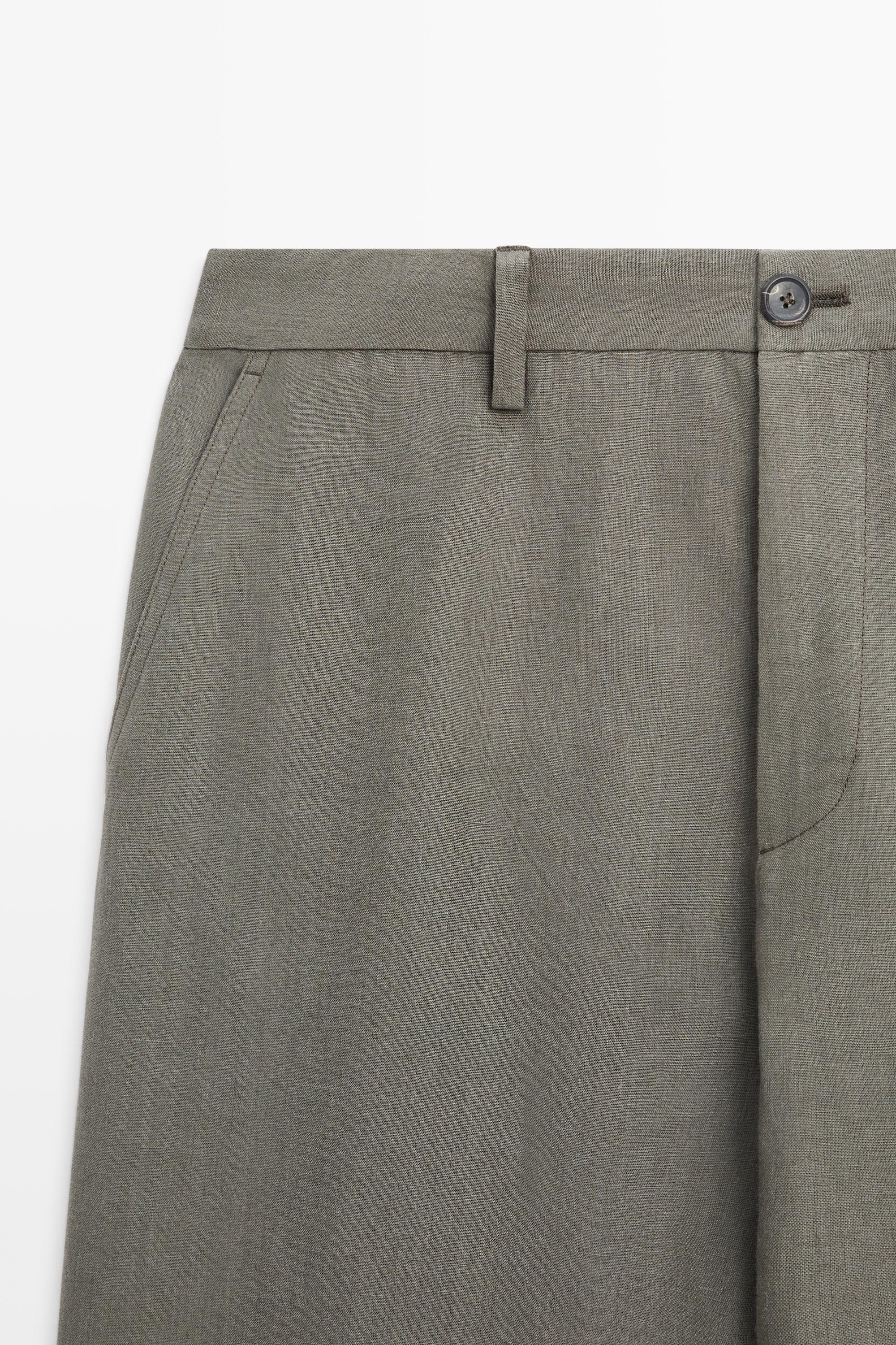 100% linen straight-leg trousers