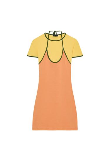 VESTIDO MINI EFEITO DUPLO - Laranja / Amarelo da Zara