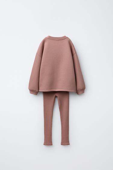 SWEATSHIRT AND WAFFLE LEGGINGS SET WITH BOWS - Dark pink by Zara - Image 1
