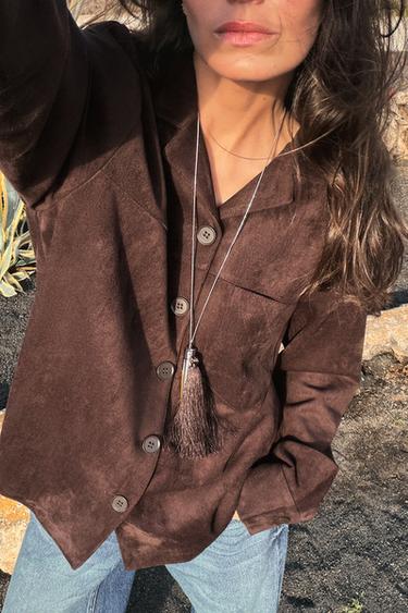 SURCHEMISE EFFET DAIM - Marron chocolat de Zara - Image 3