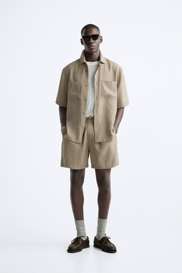 CAMISA COM MISTURA DE LYOCELL - castanho da Zara - Imagem 0