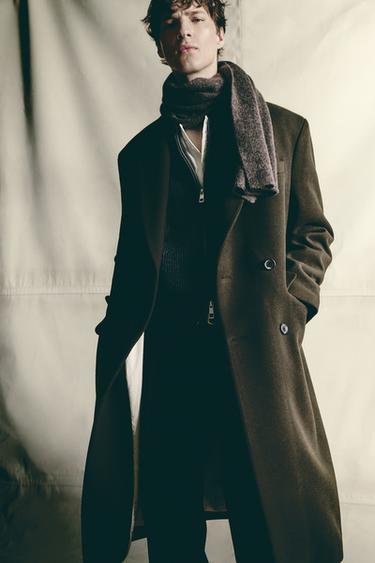 DVIEILIS RIBOTO KIEKIO MIŠRIOS VILNOS PALTAS – Chaki – „Zara“