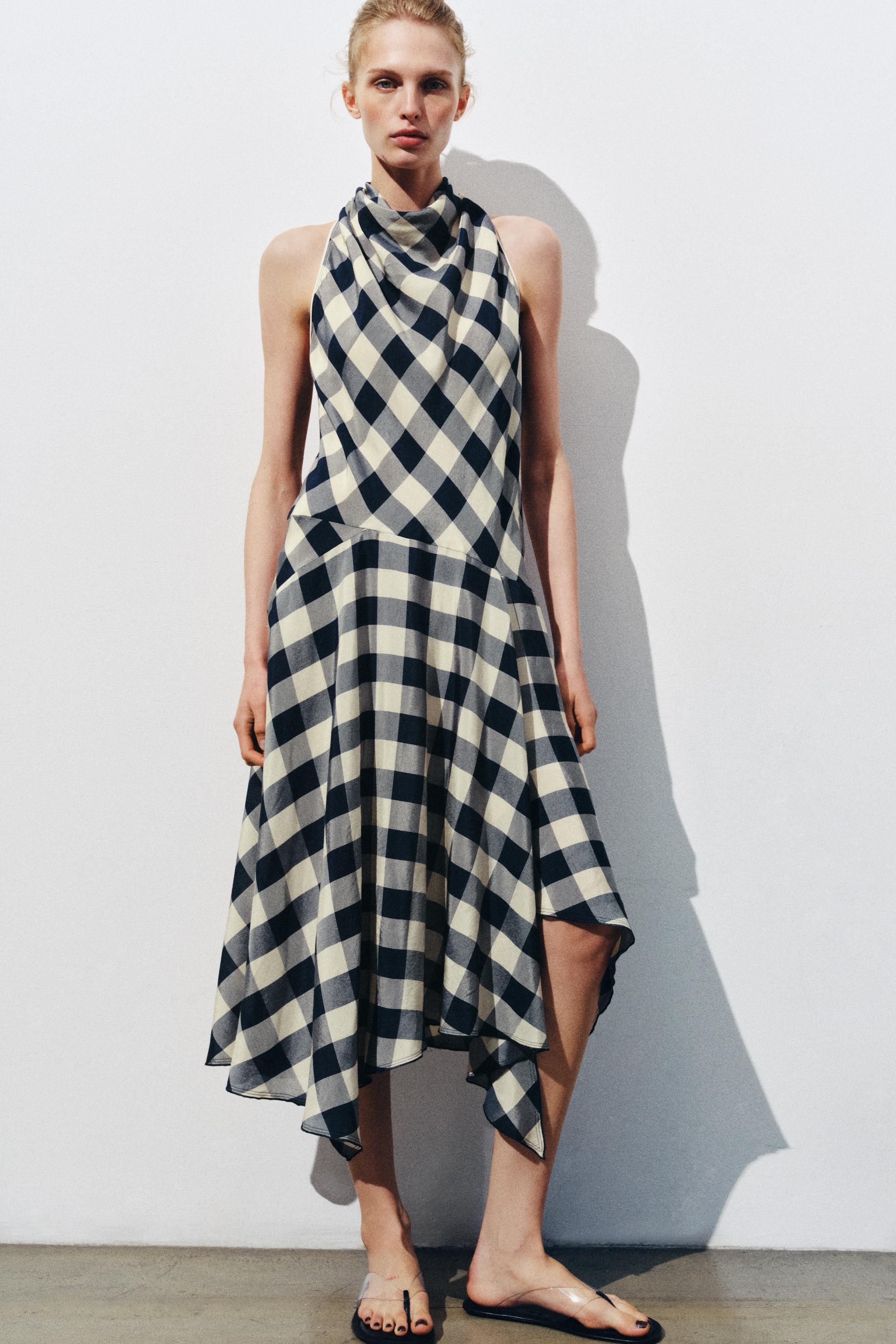 ZW Collection Halter Check Dress - Navy / White