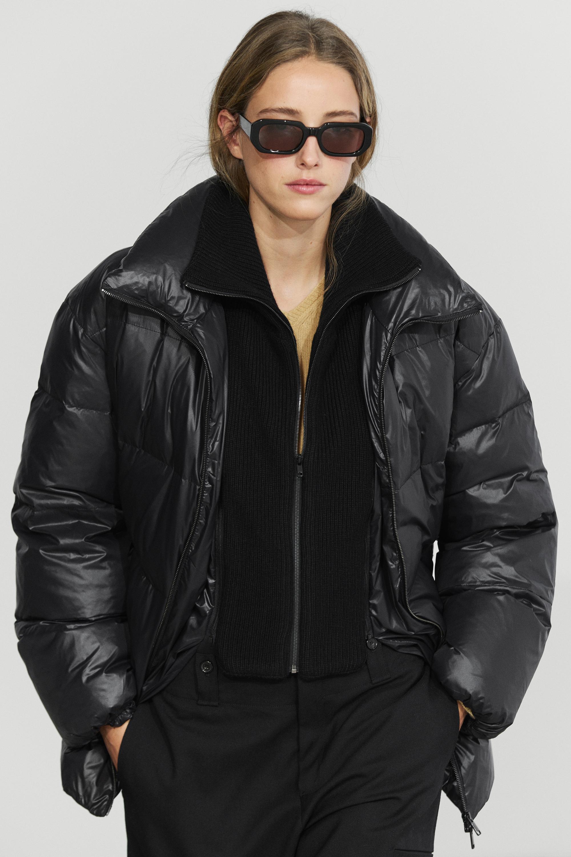 Veste doudoune col montant en tissu combiné