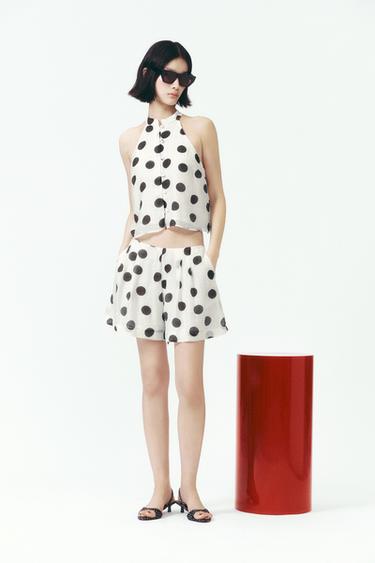 POLKA DOT HALTER TOP - Ecru / Black by Zara