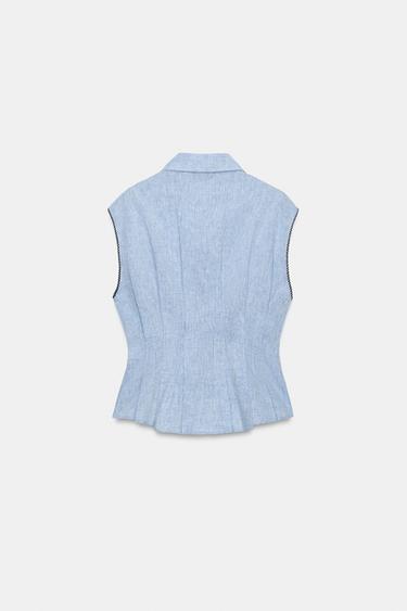 LINEN BLEND DARTED TOP - Blue by Zara - Image 6
