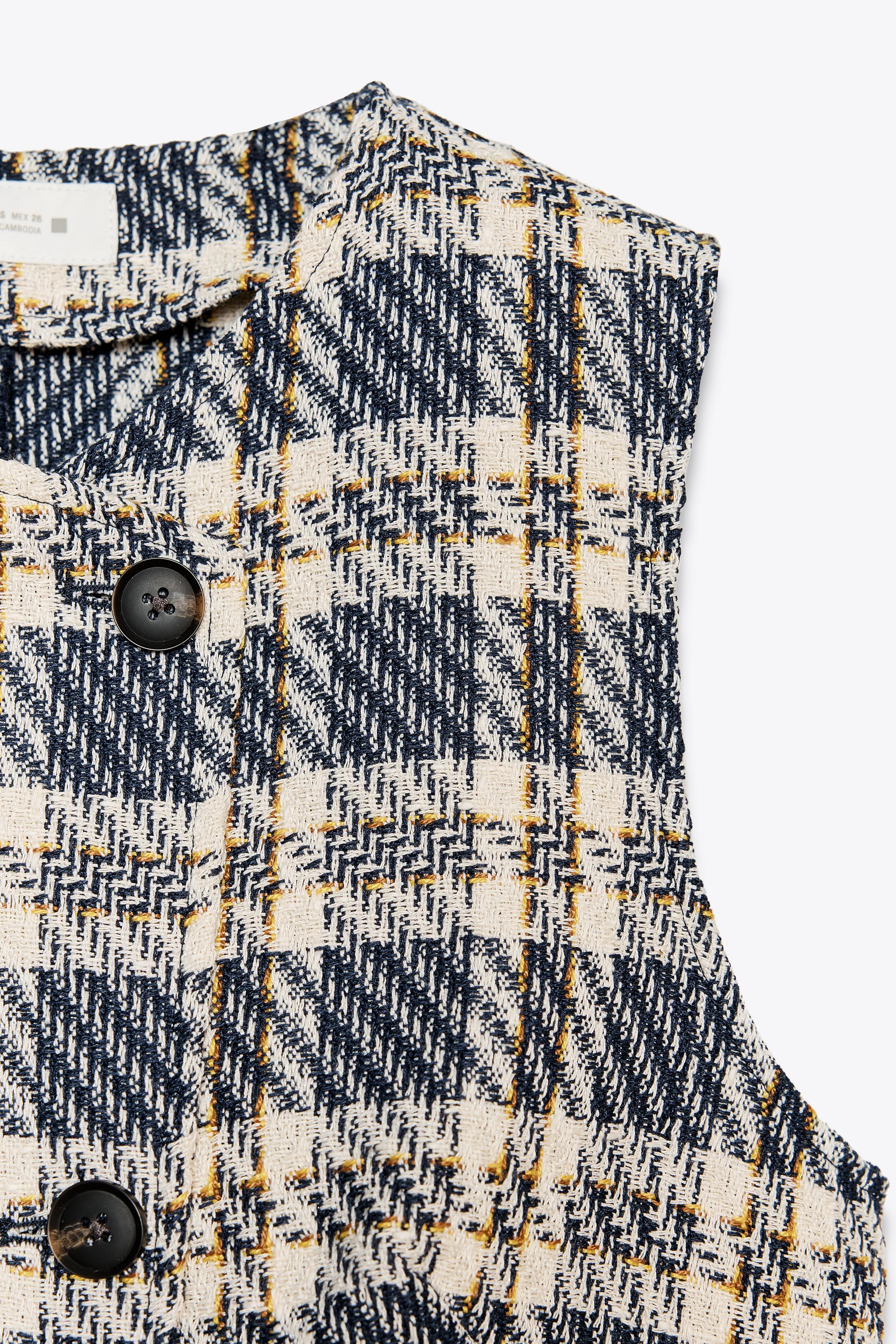 ZARA ザラチェック柄テクスチャー入り生地ベスト