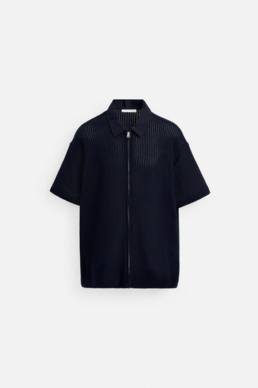 TEXTURED ZIP-UP SHIRT - Navy blue by Zara