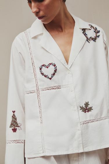 EMBROIDERED CHRISTMAS SHIRT - Ecru by Zara - Image 5