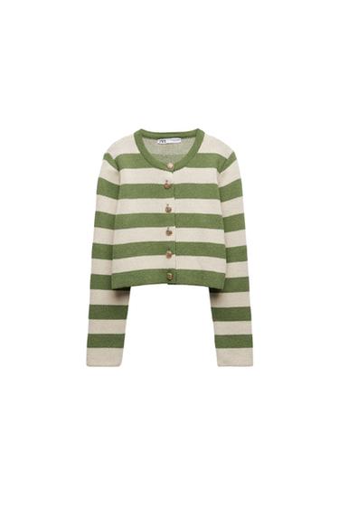 STRIPED KNIT CARDIGAN WITH GOLD BUTTONS