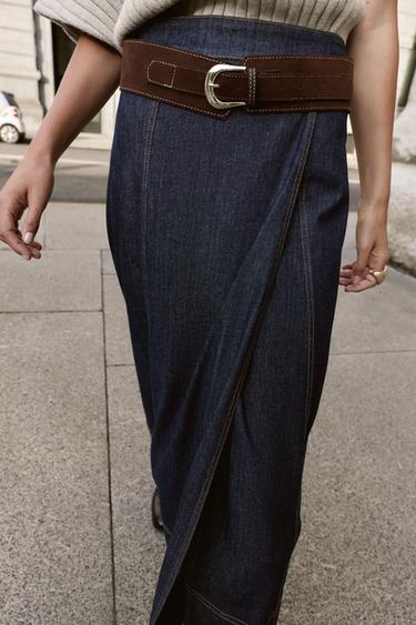 Z1975 BELTED DENIM WRAP MIDI SKIRT - Blue by Zara - Image 3