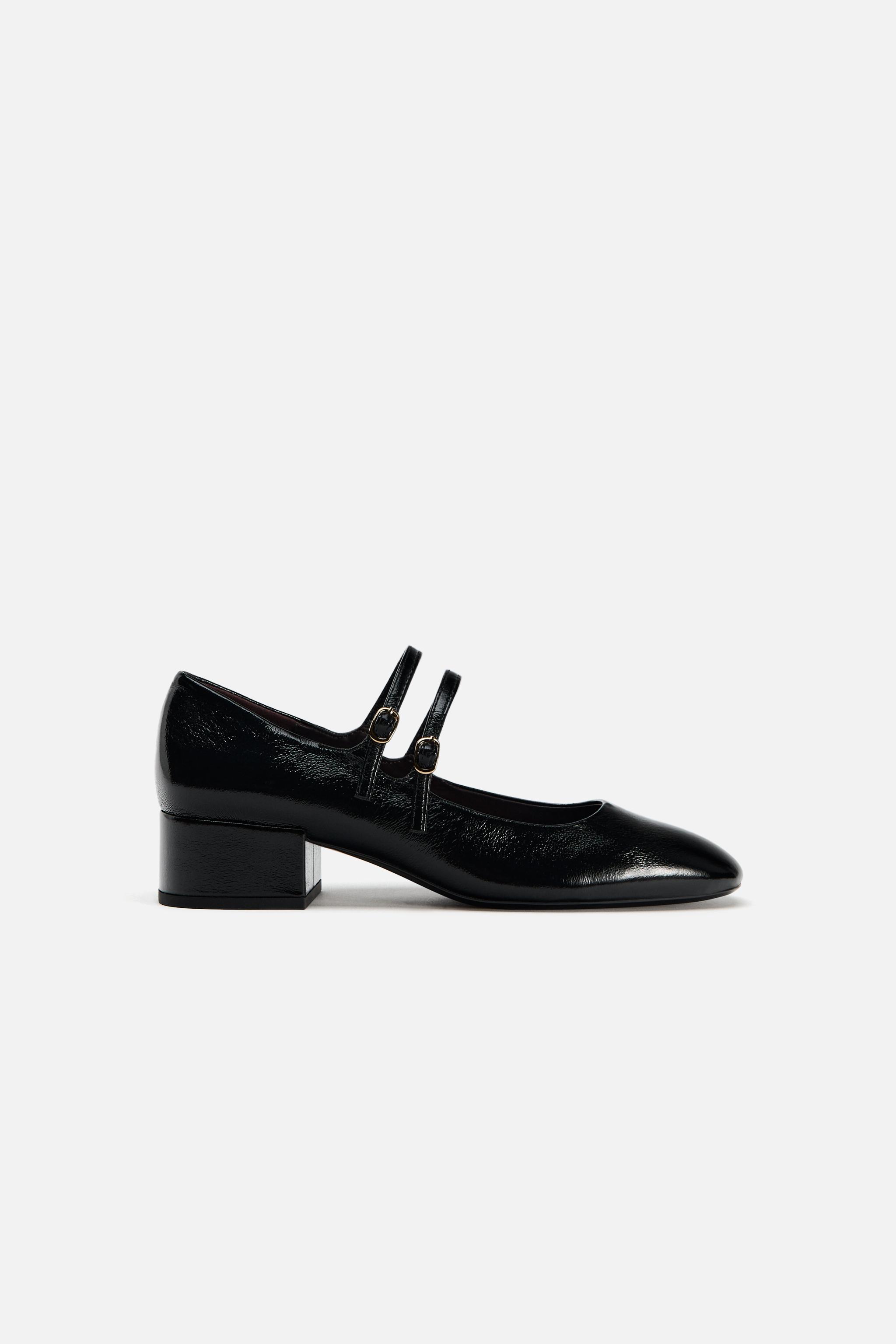 ZARA ダブルストラップブロックヒールシューズ 37 - メルカリ