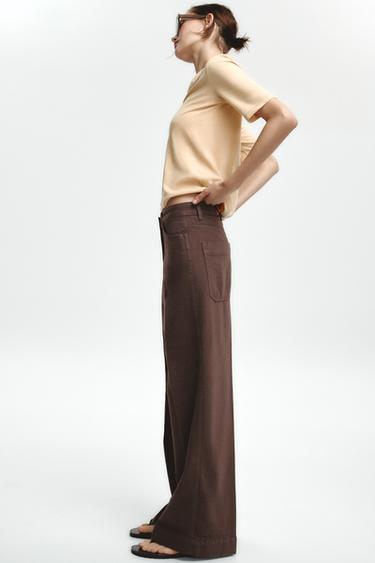 JEANS ZW COLLECTION WIDE LEG CINTURA ALTA - Marrom da Zara