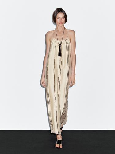 Vestido midi fluido estampado rayas - Crudo de Zara - Imagen 0