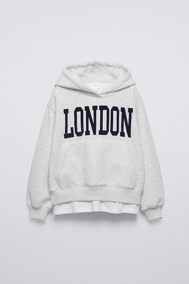 MATCHING HOODIE WITH SLOGAN - Grey marl by Zara
