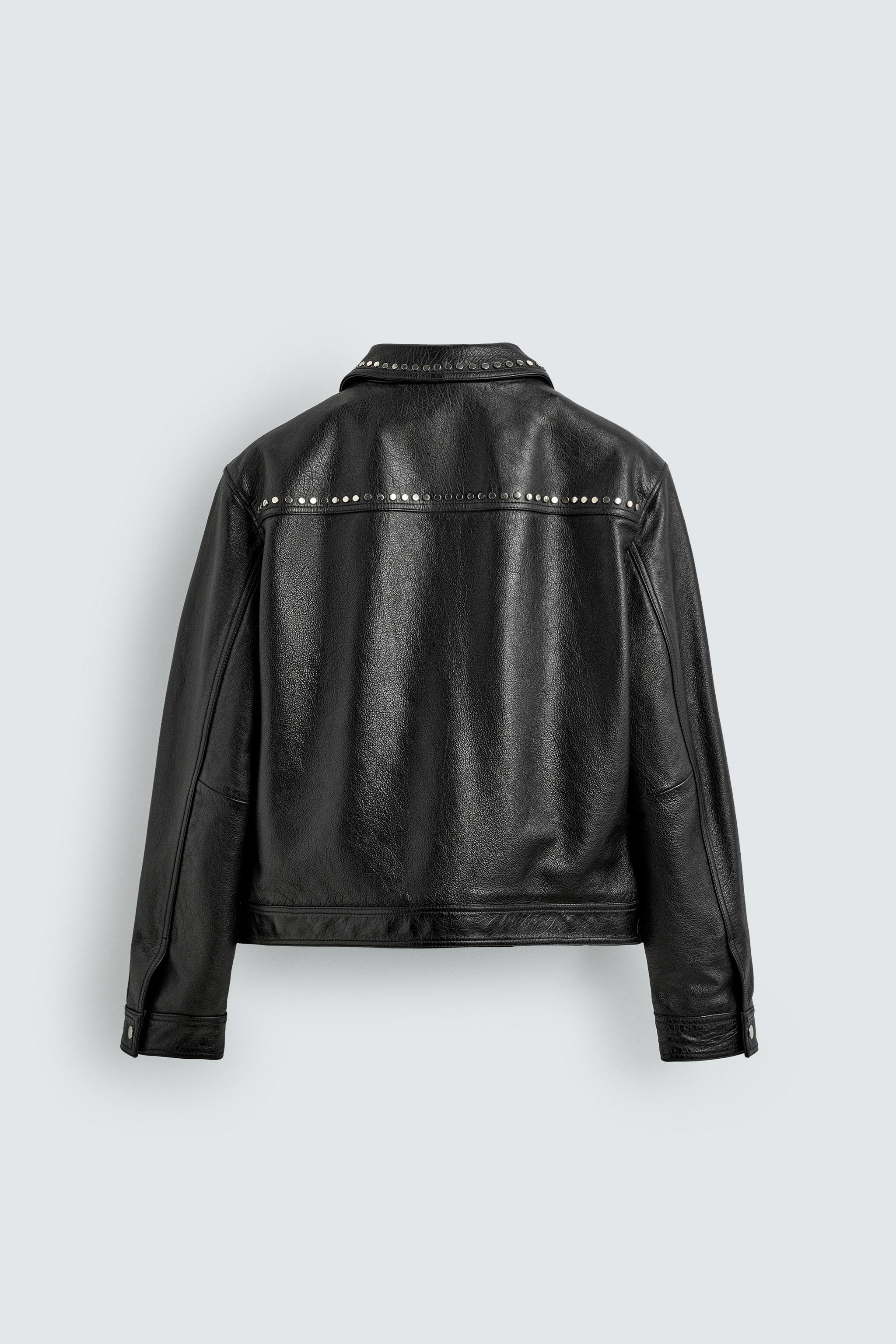スタッズ付きレザー リラックスフィットジャケット - ブラック | ZARA