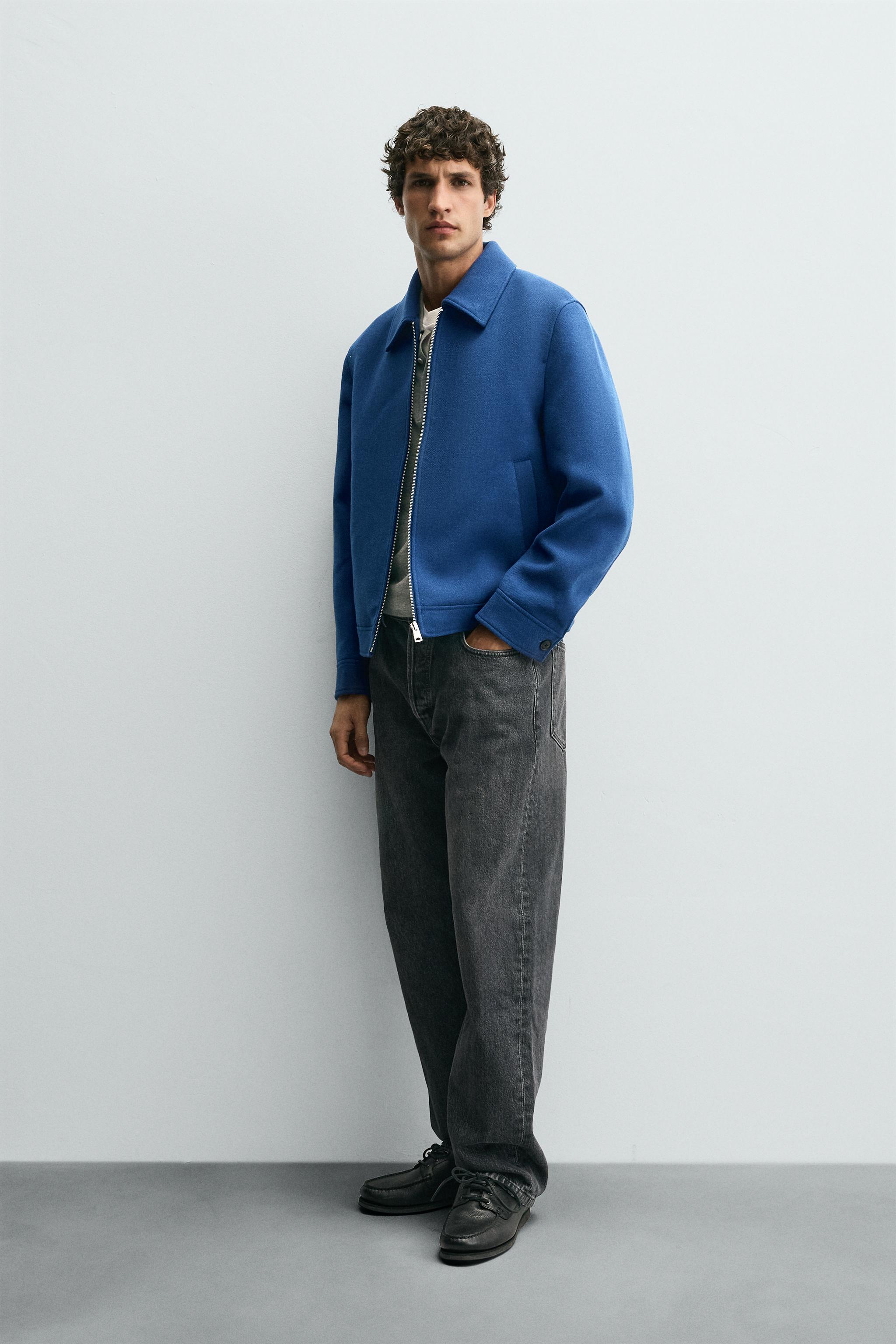 ジッパー付きウールジャケット - ネイビーブルー | ZARA Japan