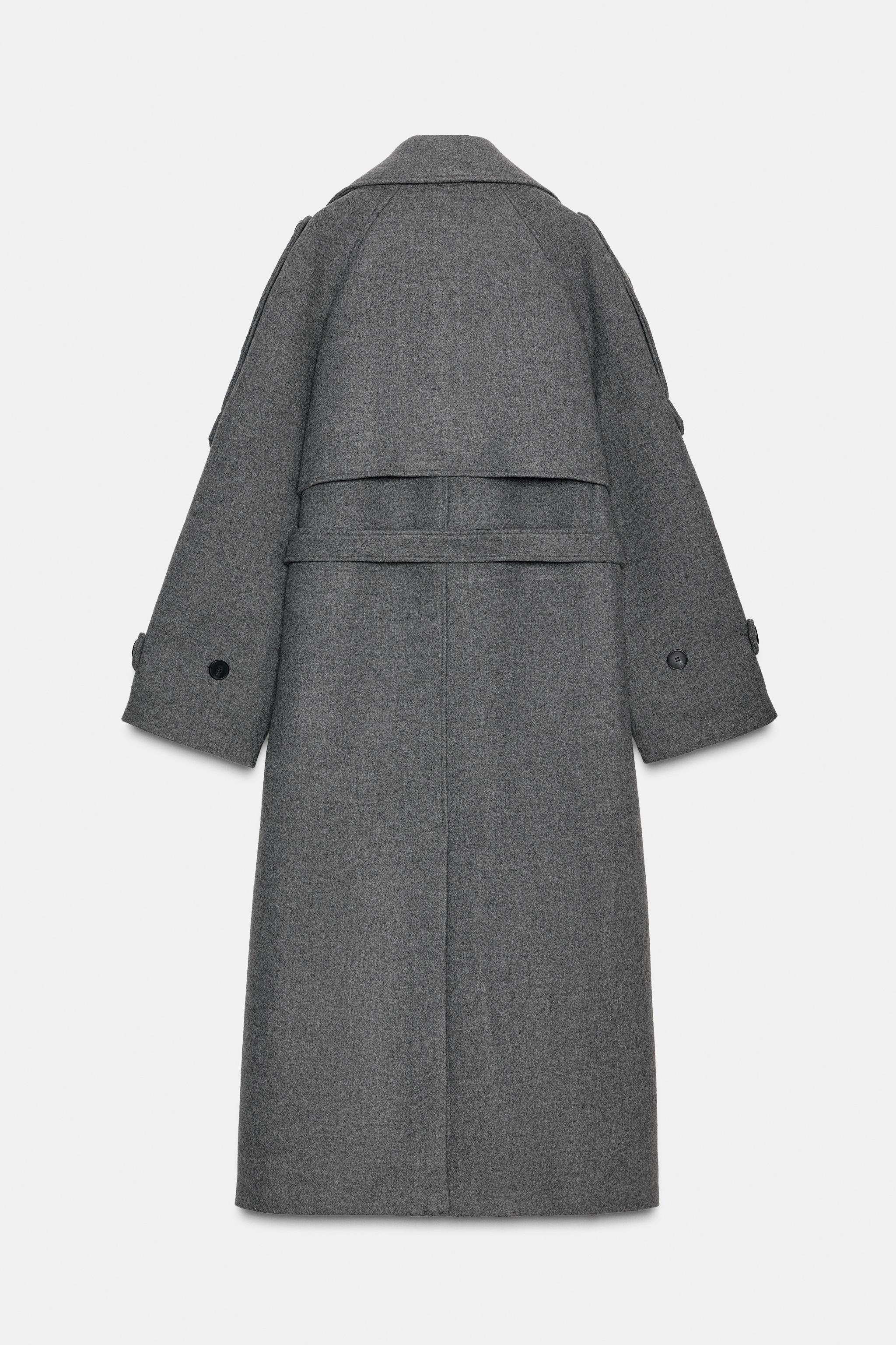 DOUBLE-BREASTED BELTED COAT WITH TABS - Grey marl | ZARA Australia