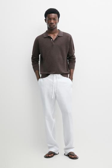 Zara 100% linen trousers with elasticated waist - White - Image 0