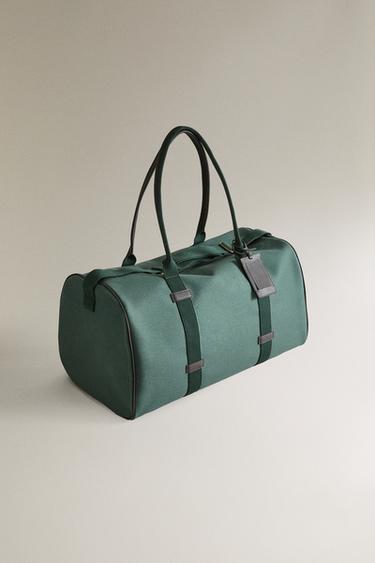 COTTON AND LEATHER TRAVEL BAG - Green by Zara - Image 1