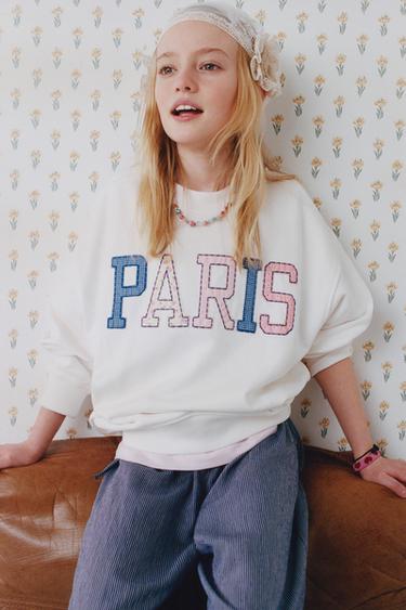SWEATSHIRT WITH TEXT PATCHES - Ecru by Zara