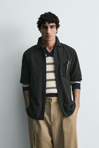 Zara PLAID TEXTURED SHIRT - Black