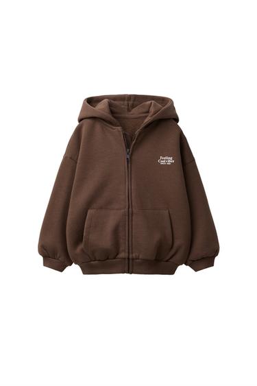 FELPA CERNIERA SCRITTA - Marrone di Zara