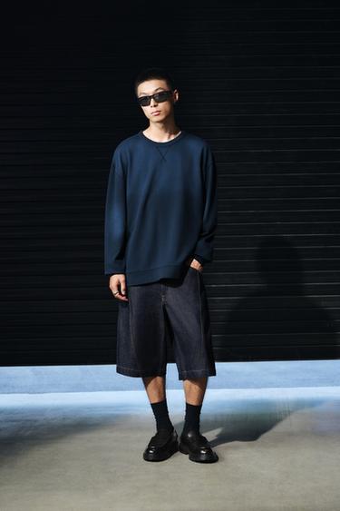 Zara 褪色圓領運動衫 - 藍色