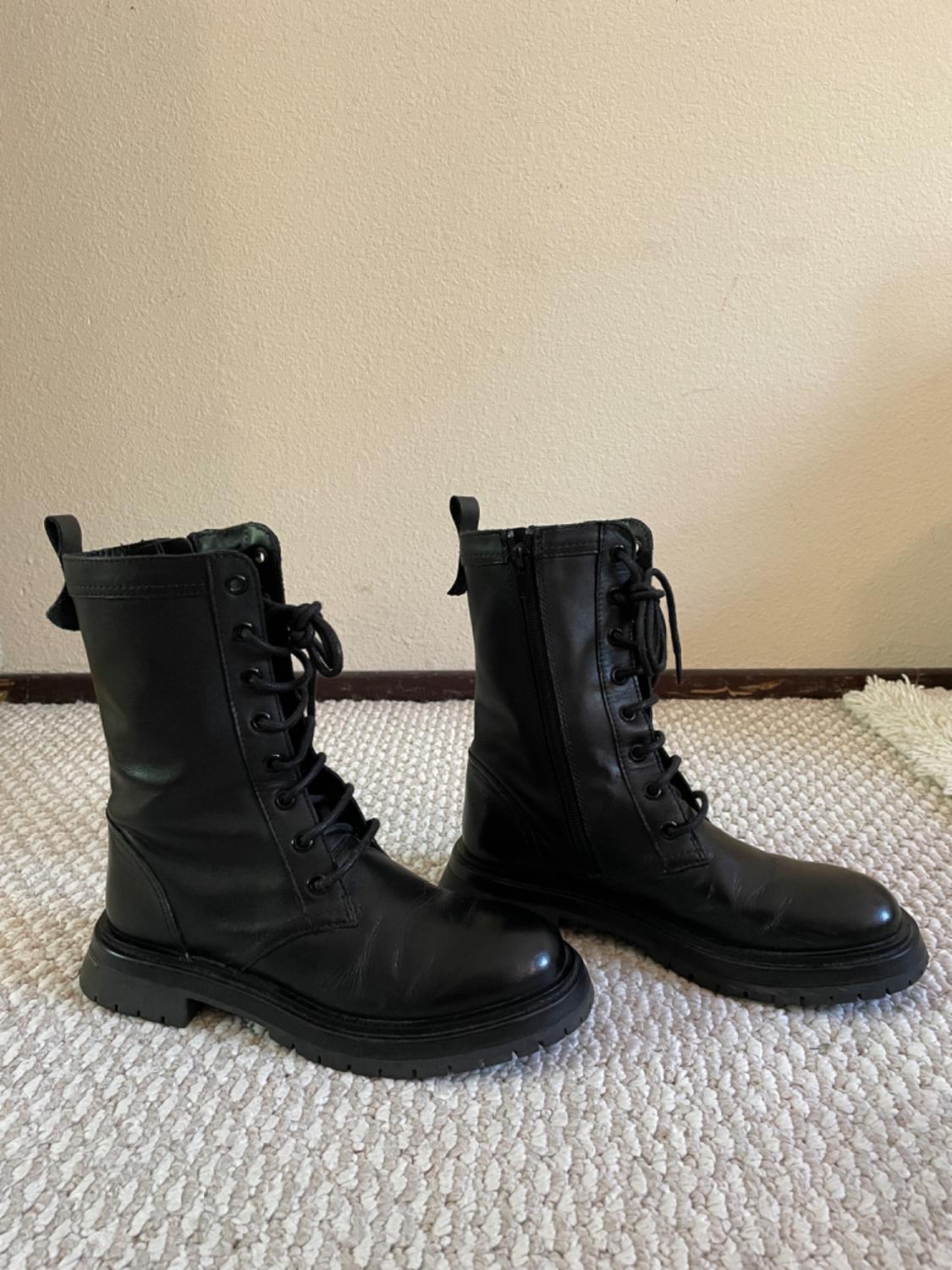 ZARA BIG KIDS LACE UP BLACK LEATHER ANKLE BOOTS - Image 5