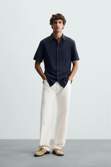 CAMISA ALGODÓN - LINO - Marino oscuro de Zara - Imagen 0