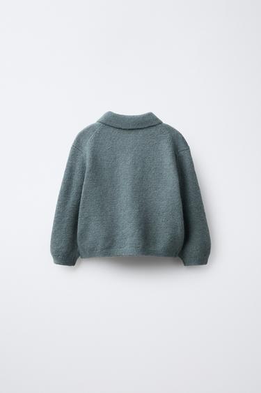KNIT POLO COLLAR SWEATER - Blue / Grey by Zara - Image 1