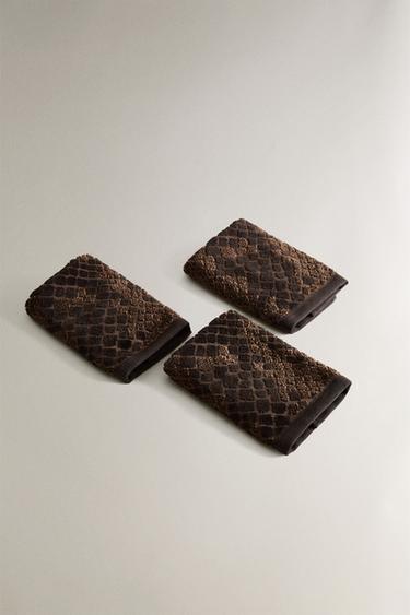 PACK OF ANIMAL PRINT VELOUR HAND TOWELS (PACK OF 3) - Brown by Zara - Image 1