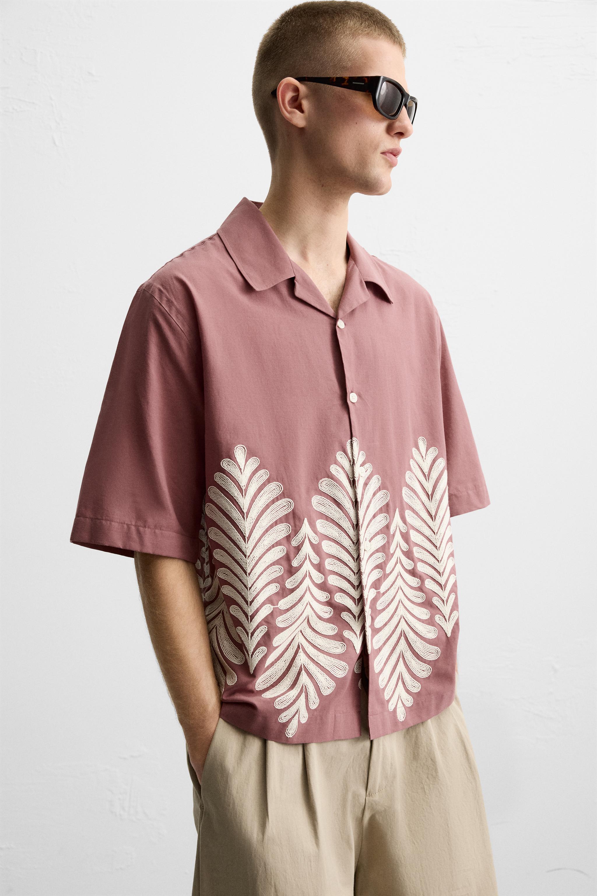 コントラスト エンブロイダリー シャツ - レッドパープル | ZARA