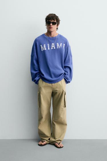 T-SHIRT GAUFRÉ MIAMI - Bleu de Zara