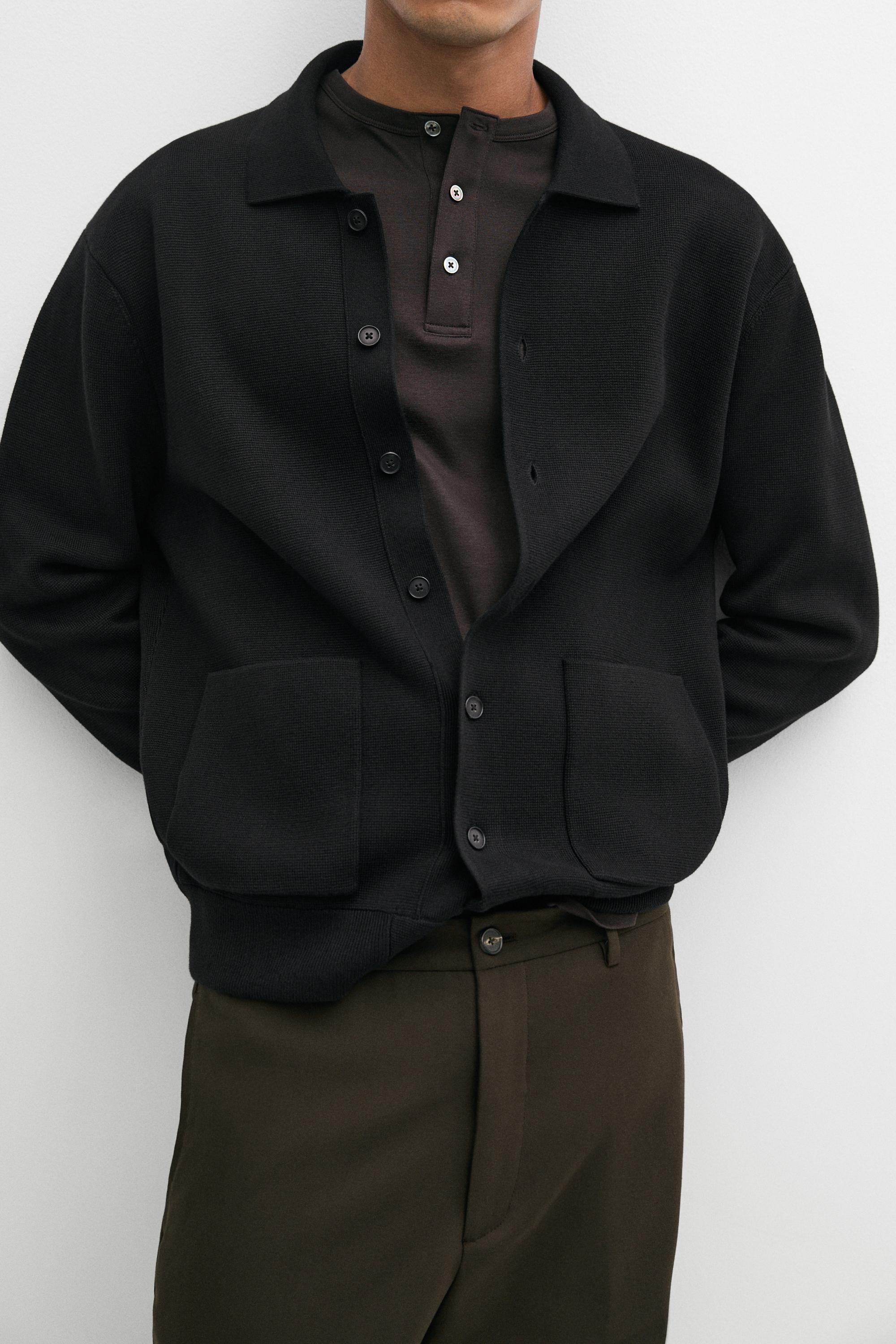 100% cotton knit polo collar cardigan