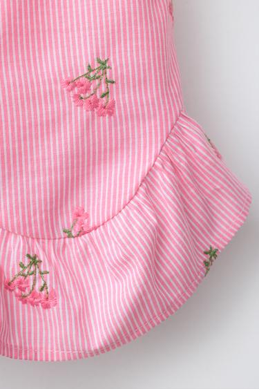 STRIPED TOP WITH FLORAL EMBROIDERY - Pink by Zara - Image 2