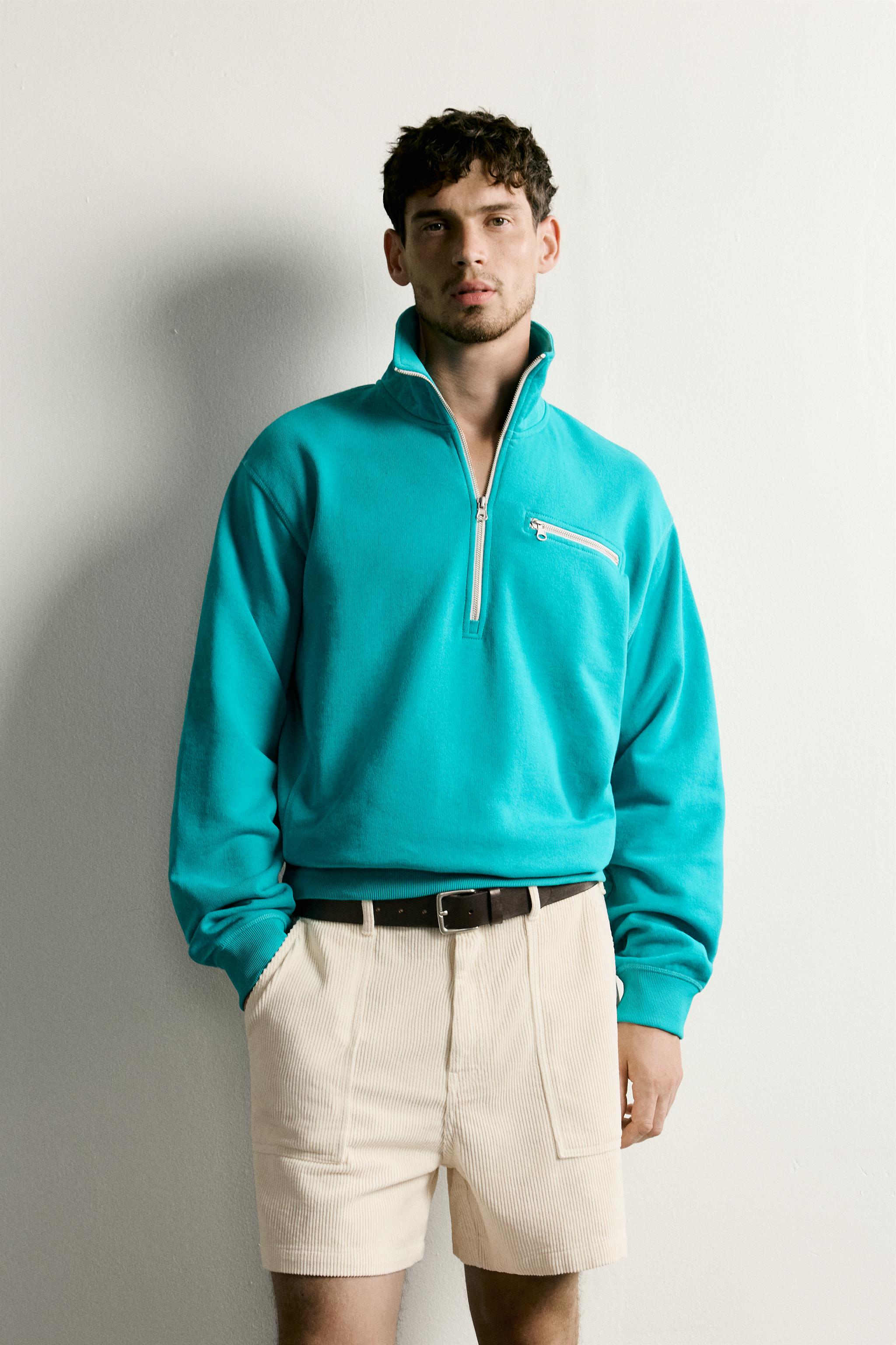 CONTRAST QUARTER-ZIP SWEATSHIRT — Light green
