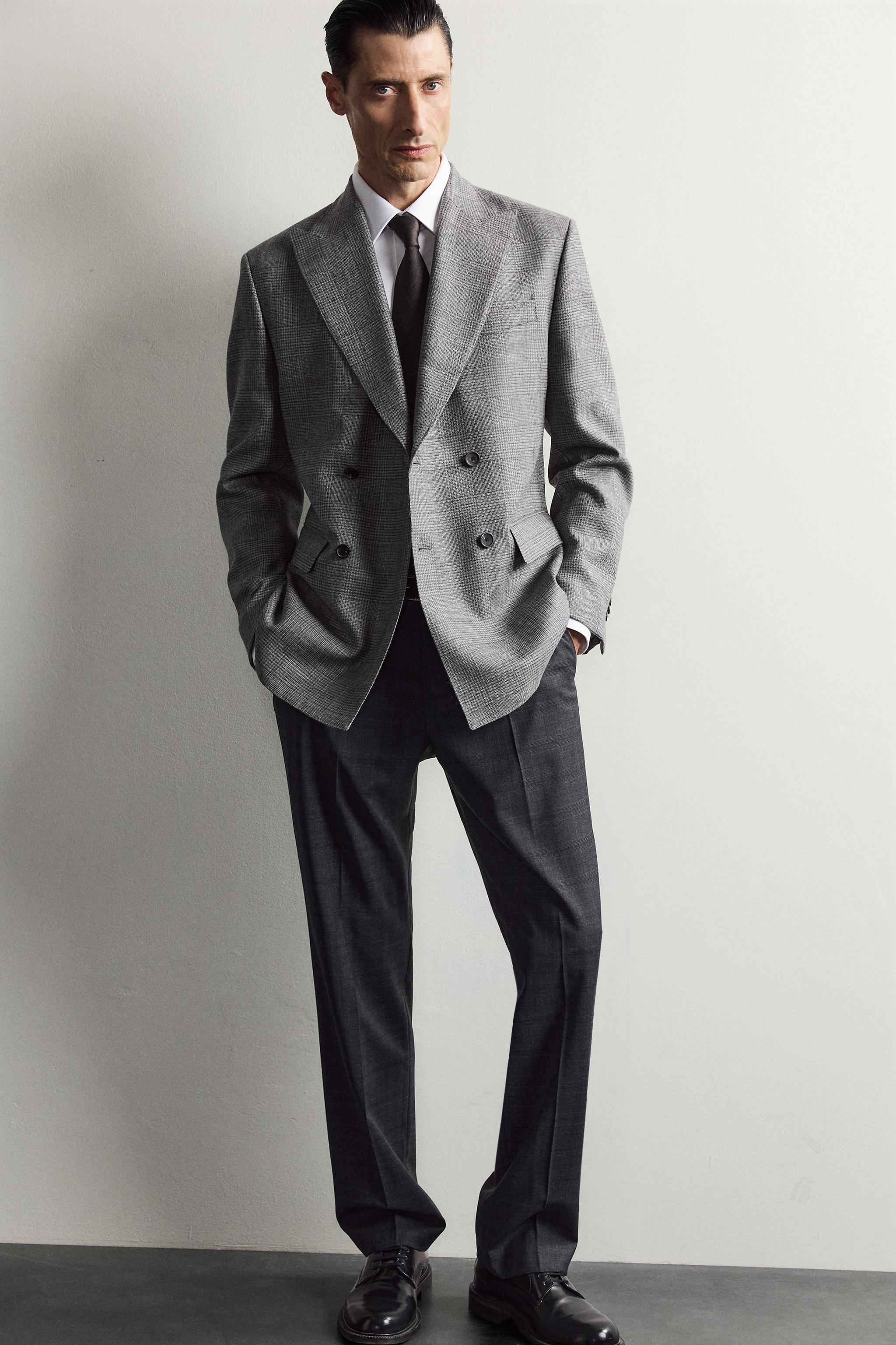 100% WOOL CHECKED DOUBLE-BREASTED BLAZER