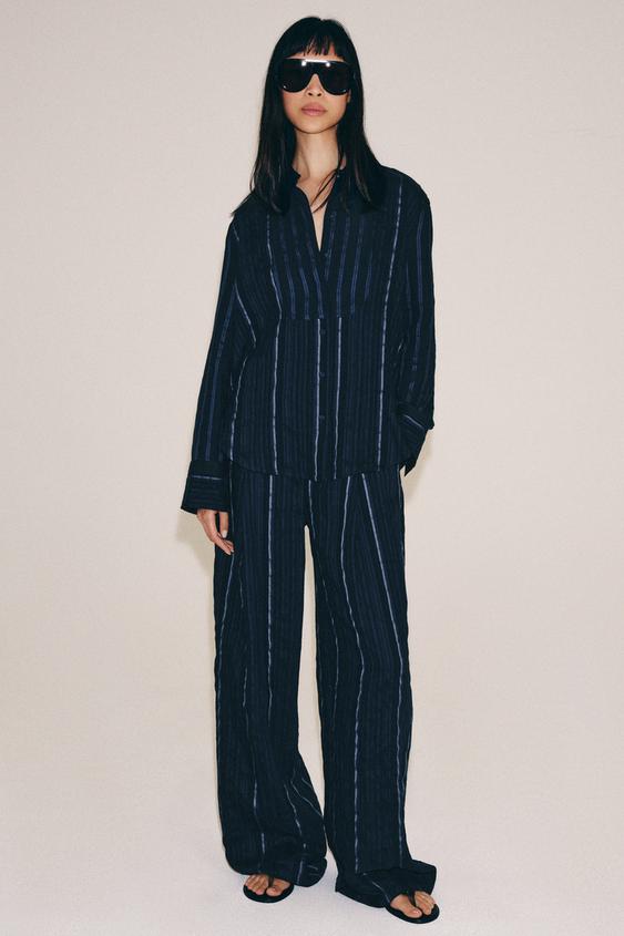 ZW COLLECTION STRIPED PALAZZO TROUSERS - Ink blue de Zara - Imagen 0