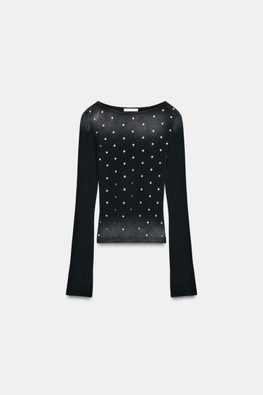 Zara MAJICA SA NITNAMA ISPRANOG IZGLEDA – antracit siva