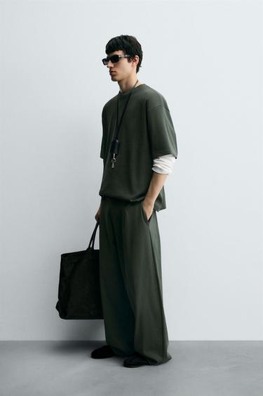 PANTALON DE JOGGING COUPE LARGE À PLIS - Vert moyen de Zara - Image 3