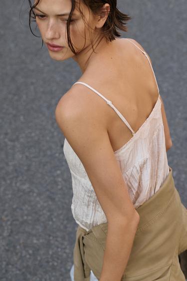 CRINKLE-EFFECT CAMISOLE TOP - Ecru by Zara - Image 1