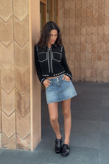 FALDA PANTALÓN DENIM BOLSILLOS - Azul de Zara