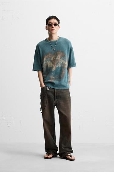 WASHED PRINT KNIT T-SHIRT - Faded blue by Zara - Image 0