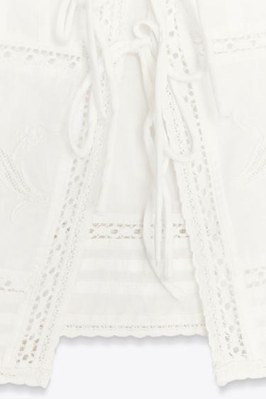 TOP BRODÉ AVEC LACETS - Blanc de Zara - Image 6