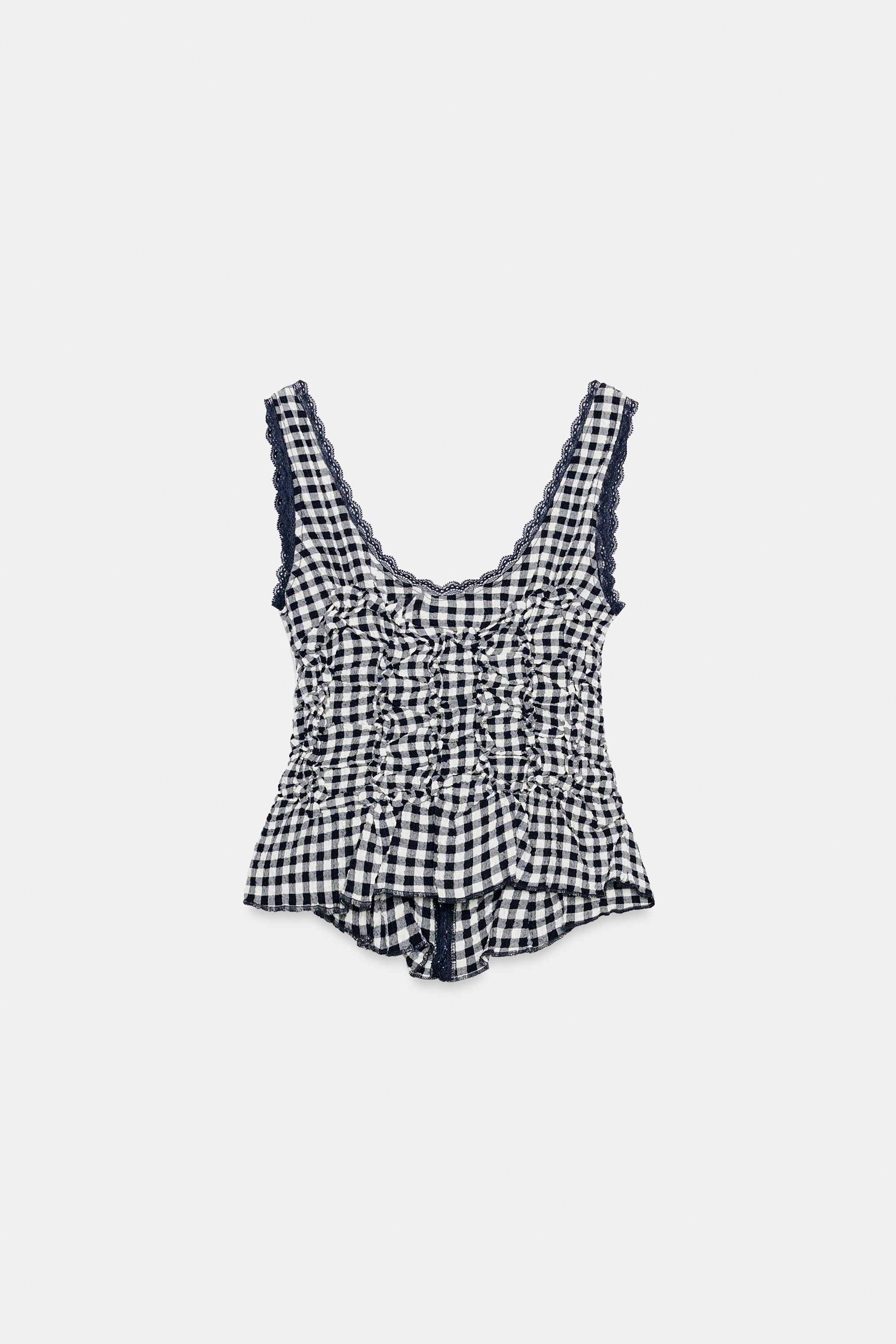 DRAPED GINGHAM TOP