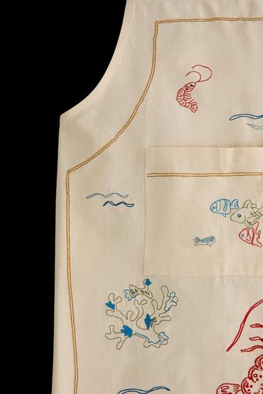 Zara EMBROIDERED HOLIDAY APRON - Blue